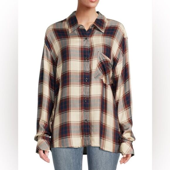 NWOT‎ WeWoreWhat plaid boyfriend button down shirt womens size xxs/xs oversized - Picture 1 of 14
